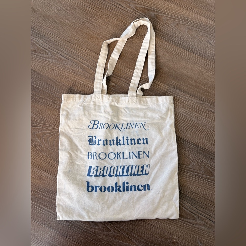 Brooklinen Cream Tote with Blue Logo